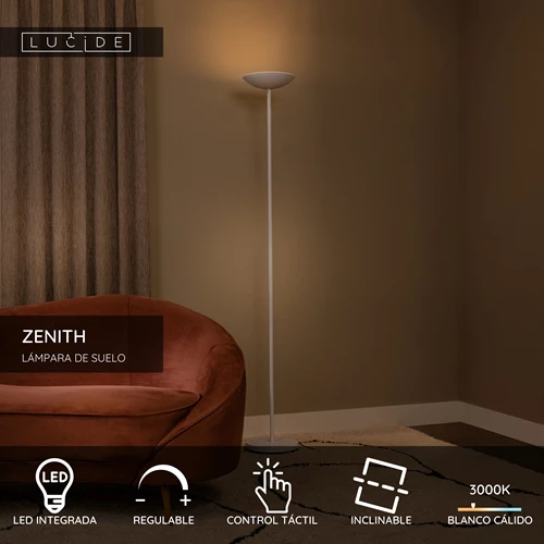 Lucide ZENITH - Lámpara de suelo - LED Regul. - 1x20W 3000K - Blanco - USP